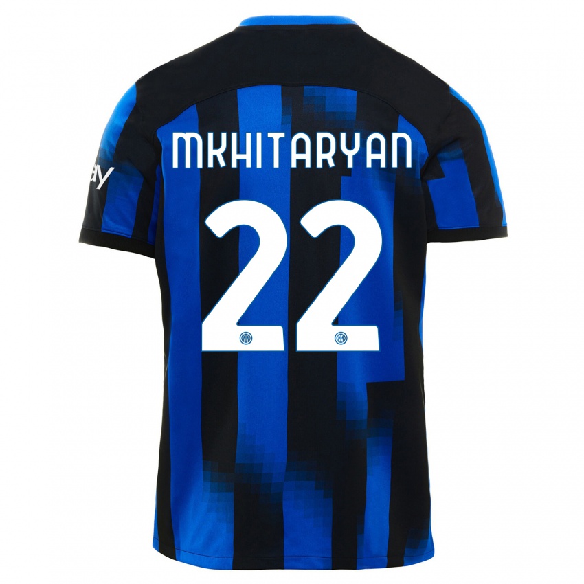 Mujer Camiseta Henrikh Mkhitaryan #22 Azul Negro 1ª Equipación 2023/24 La Camisa