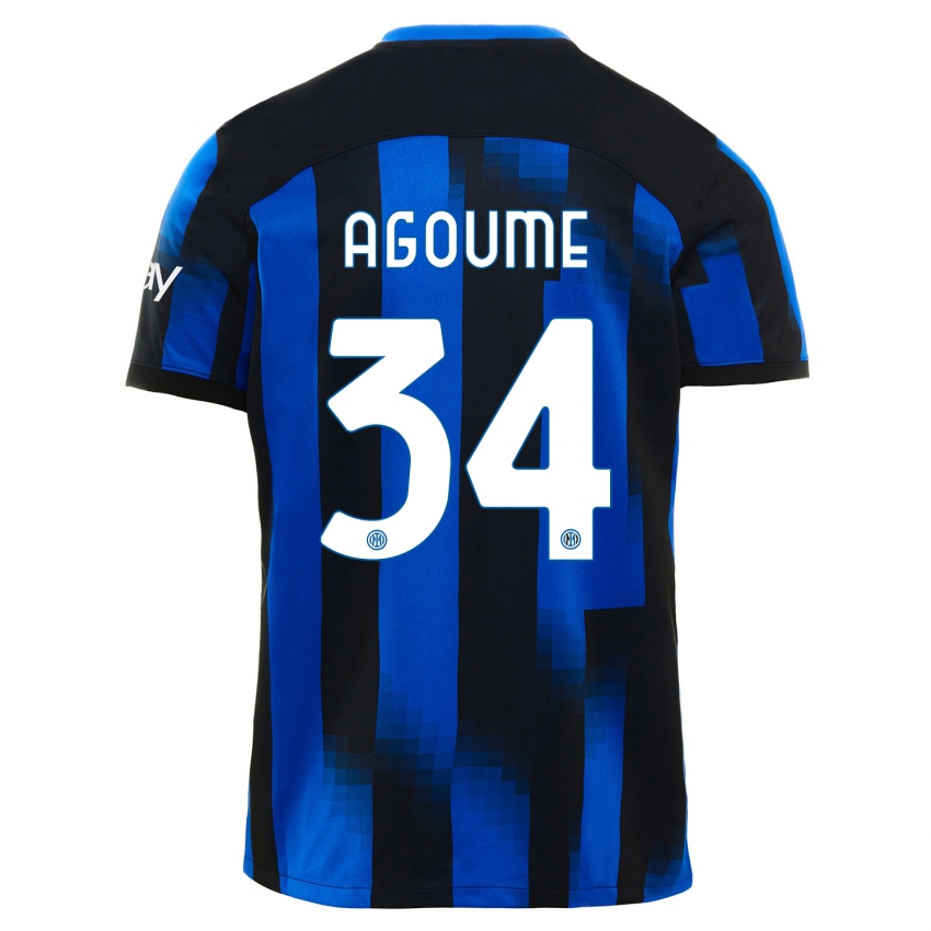 Mujer Camiseta Lucien Agoume #34 Azul Negro 1ª Equipación 2023/24 La Camisa