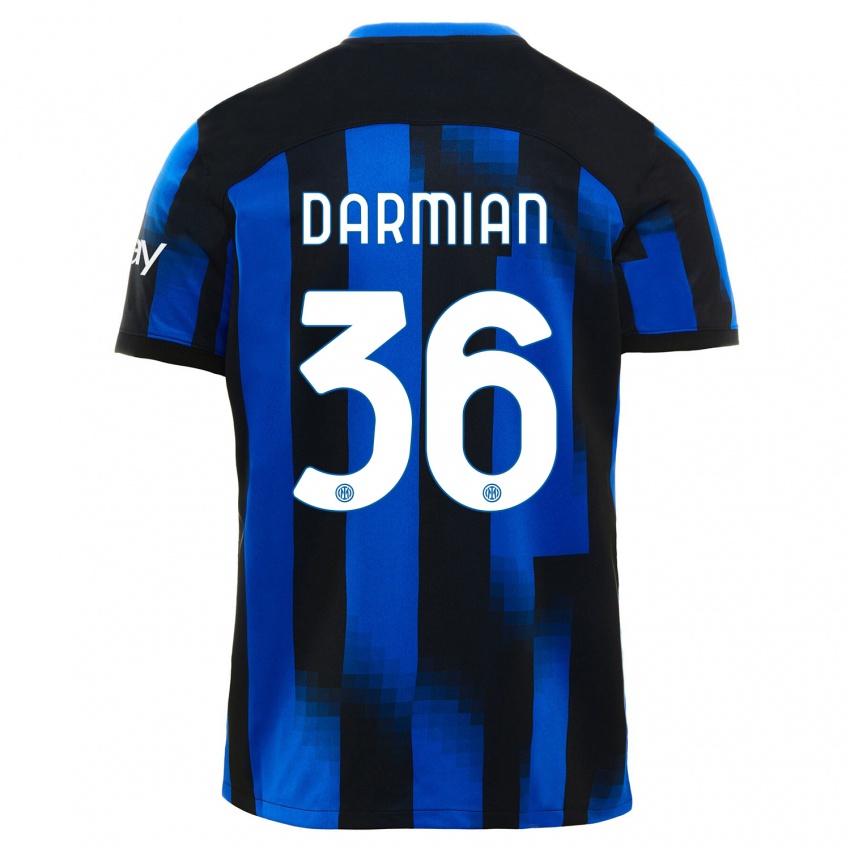 Mujer Camiseta Matteo Darmian #36 Azul Negro 1ª Equipación 2023/24 La Camisa