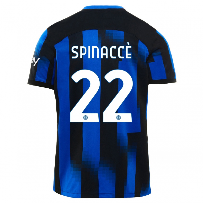 Mujer Camiseta Matteo Spinaccè #22 Azul Negro 1ª Equipación 2023/24 La Camisa