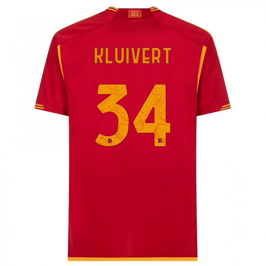 Mujer Camiseta Justin Kluivert #34 Rojo 1ª Equipación 2023/24 La Camisa
