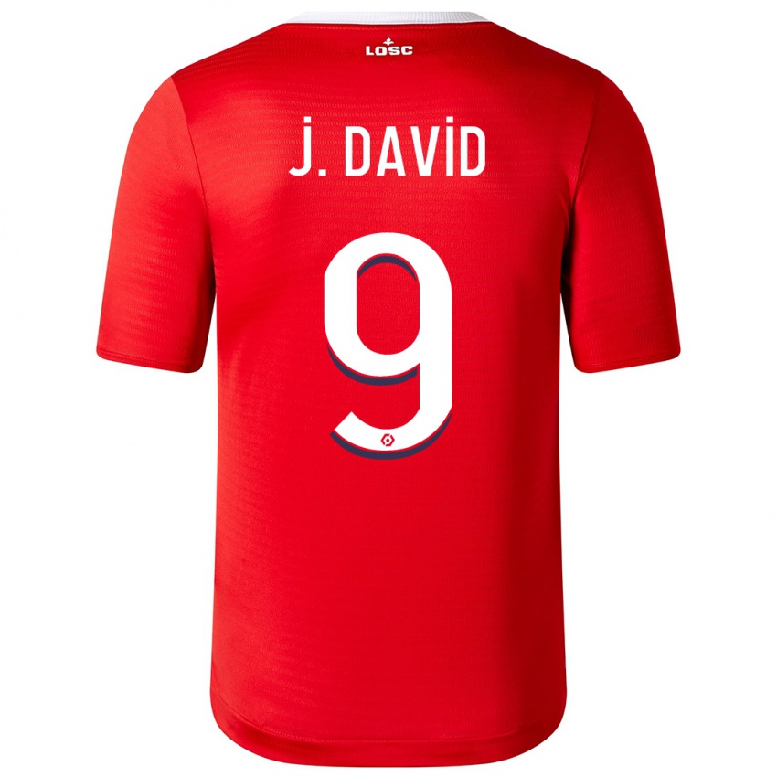 Mujer Camiseta Jonathan David #9 Rojo 1ª Equipación 2023/24 La Camisa