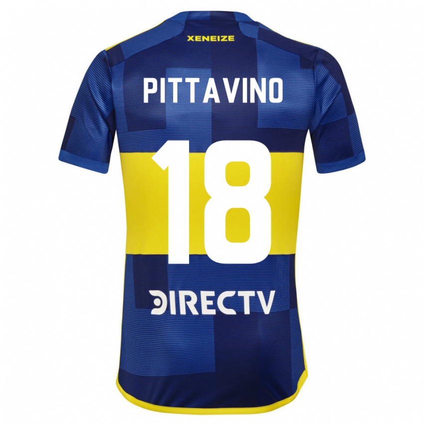 Mujer Camiseta Rodrigo Pittavino #18 Azul Oscuro Amarillo 1ª Equipación 2023/24 La Camisa