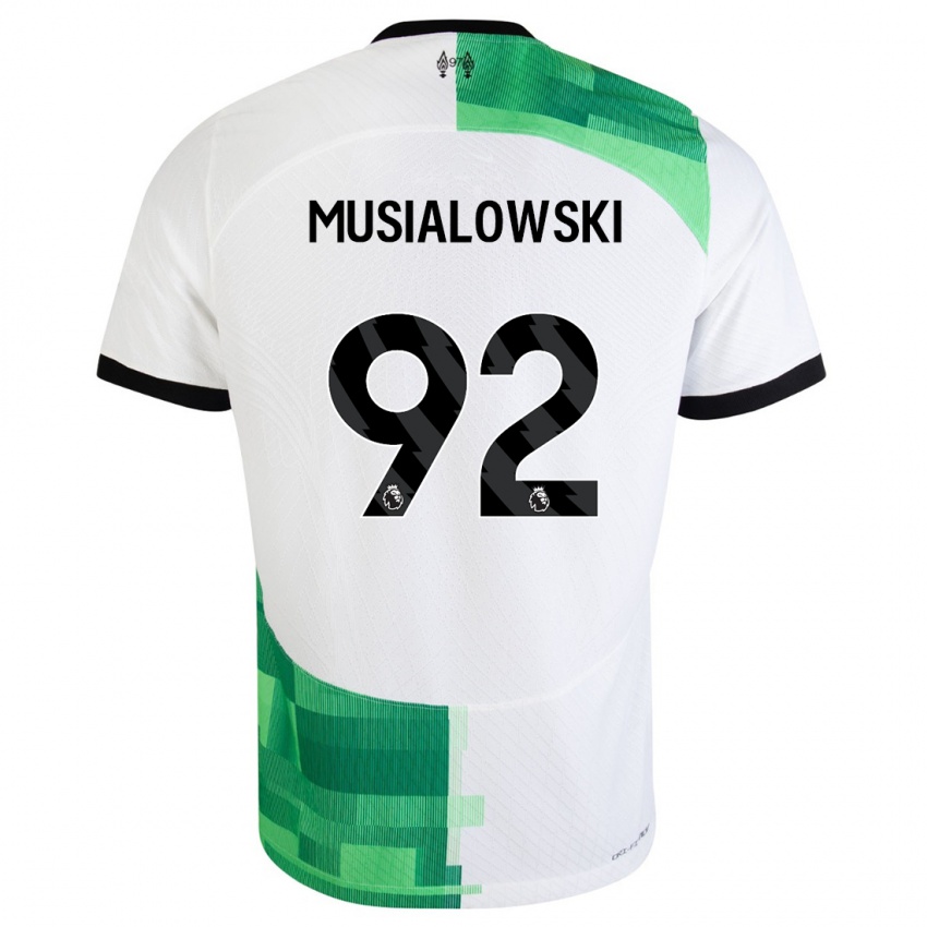 Mujer Camiseta Mateusz Musialowski #92 Blanco Verde 2ª Equipación 2023/24 La Camisa