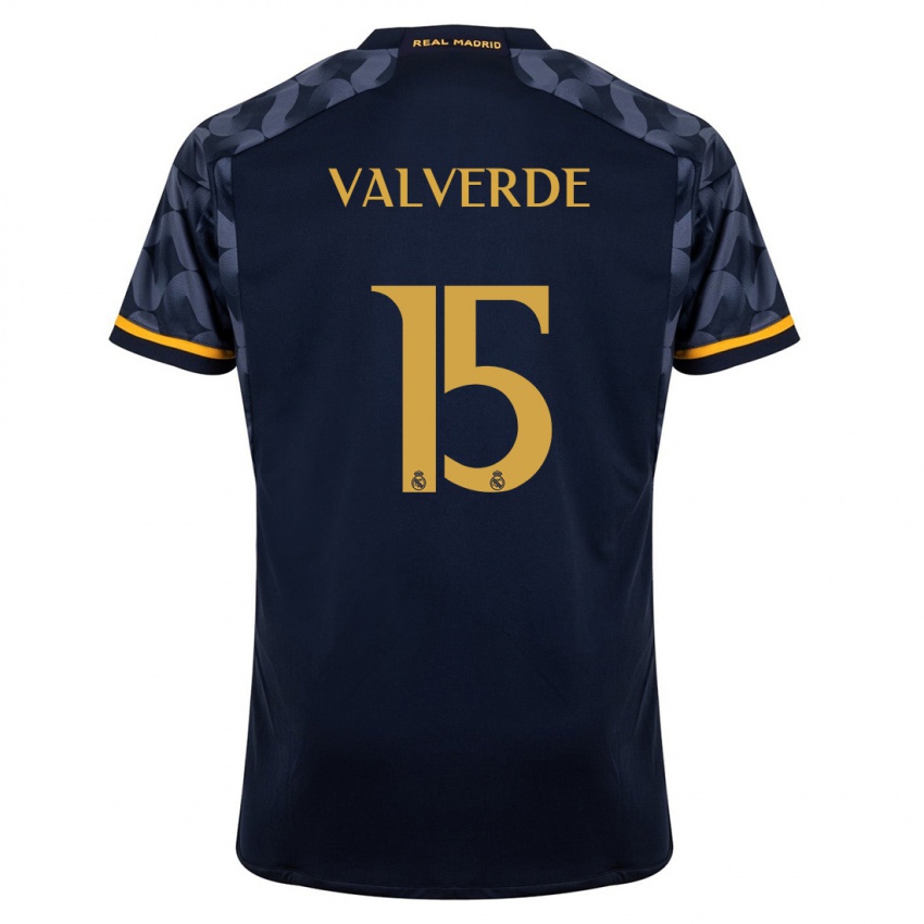 Mujer Camiseta Federico Valverde #15 Azul Oscuro 2ª Equipación 2023/24 La Camisa