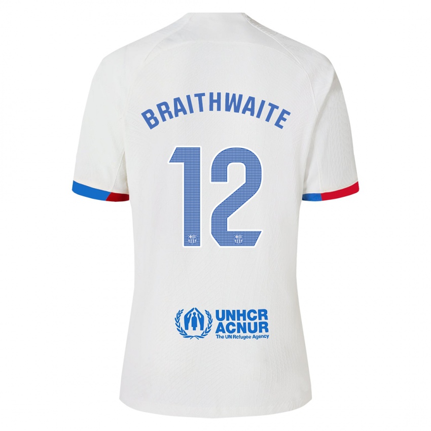 Mujer Camiseta Martin Braithwaite #12 Blanco 2ª Equipación 2023/24 La Camisa