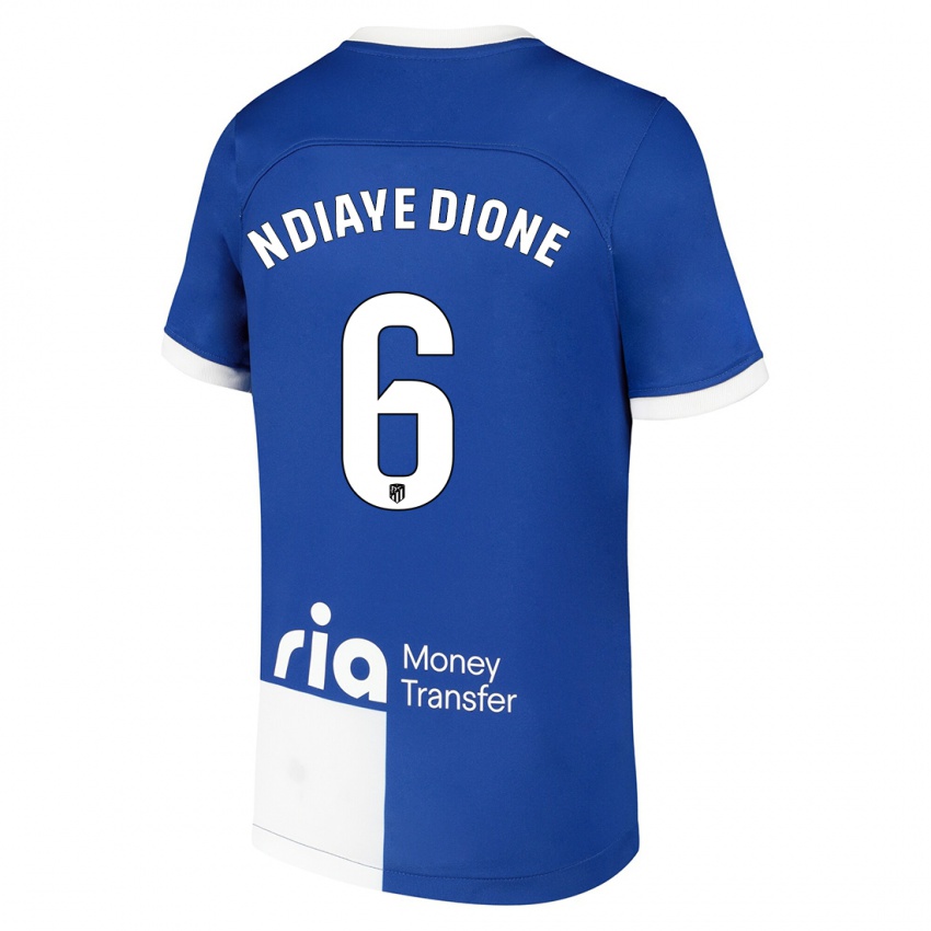 Mujer Camiseta Assane Ndiaye Dione #6 Azul Blanco 2ª Equipación 2023/24 La Camisa