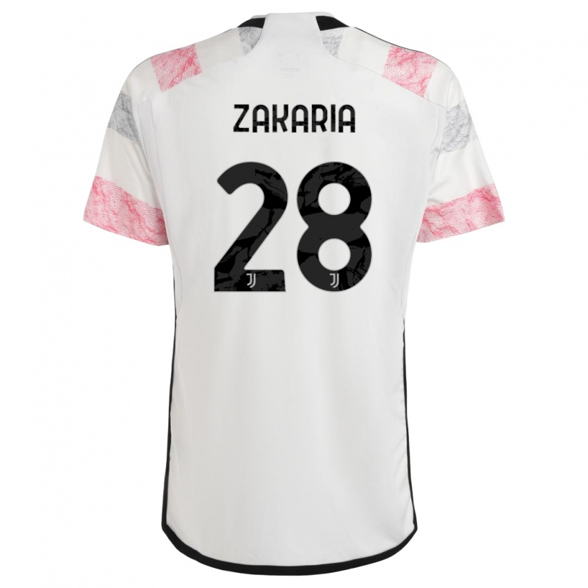 Mujer Camiseta Denis Zakaria #28 Blanco Rosa 2ª Equipación 2023/24 La Camisa