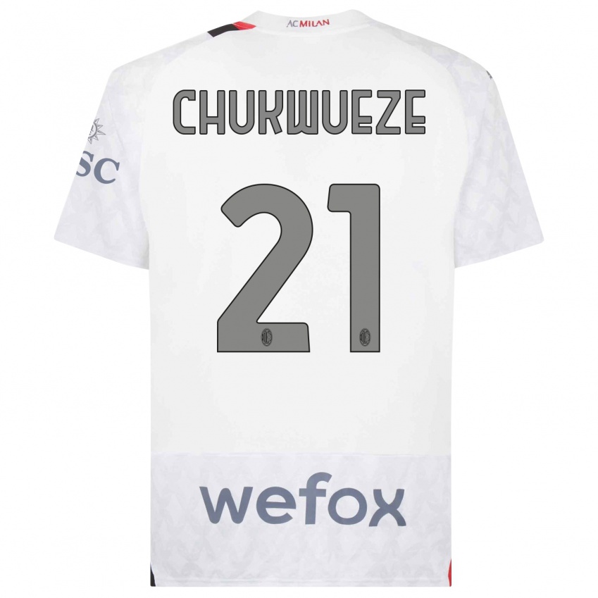 Mujer Camiseta Samuel Chukwueze #21 Blanco 2ª Equipación 2023/24 La Camisa