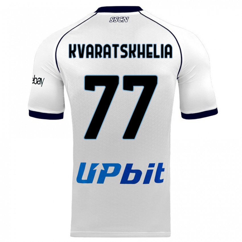 Mujer Camiseta Khvicha Kvaratskhelia #77 Blanco 2ª Equipación 2023/24 La Camisa