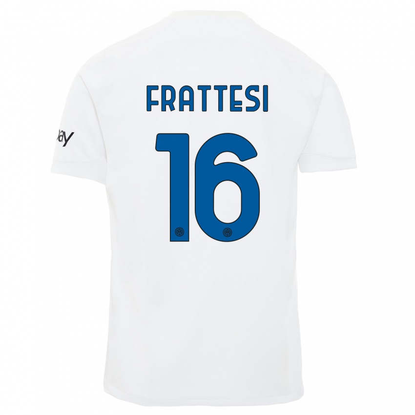 Mujer Camiseta Davide Frattesi #16 Blanco 2ª Equipación 2023/24 La Camisa