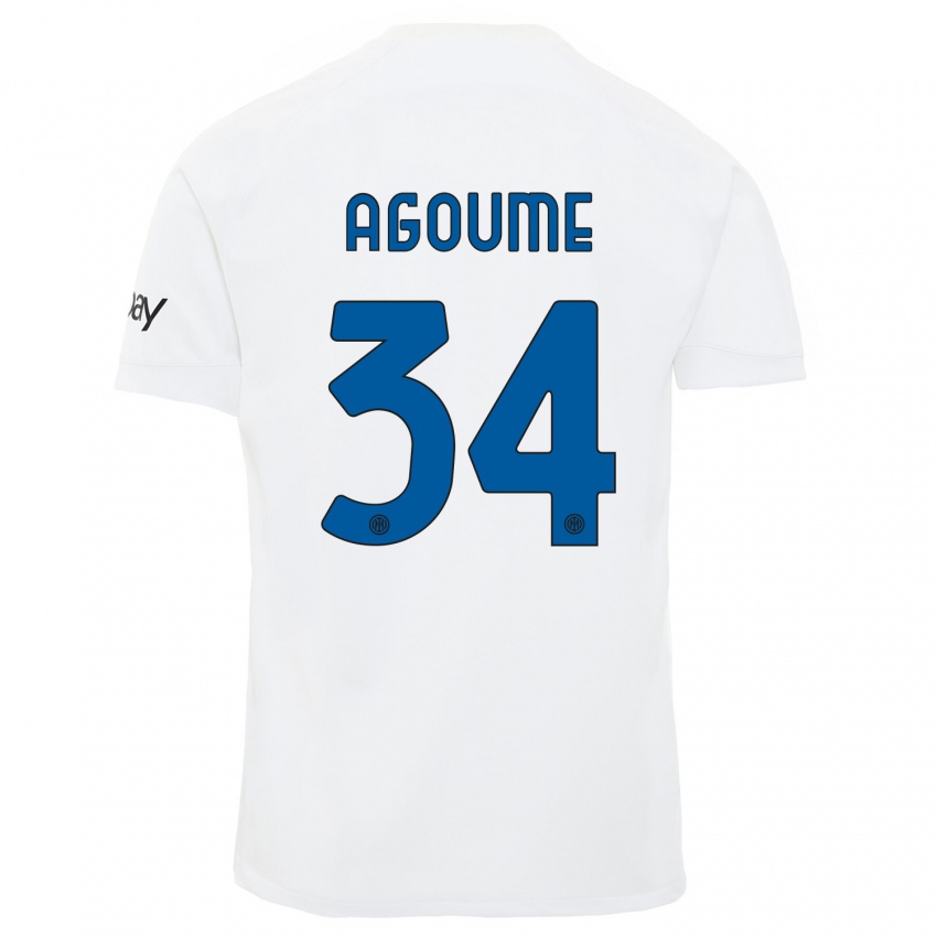 Mujer Camiseta Lucien Agoume #34 Blanco 2ª Equipación 2023/24 La Camisa