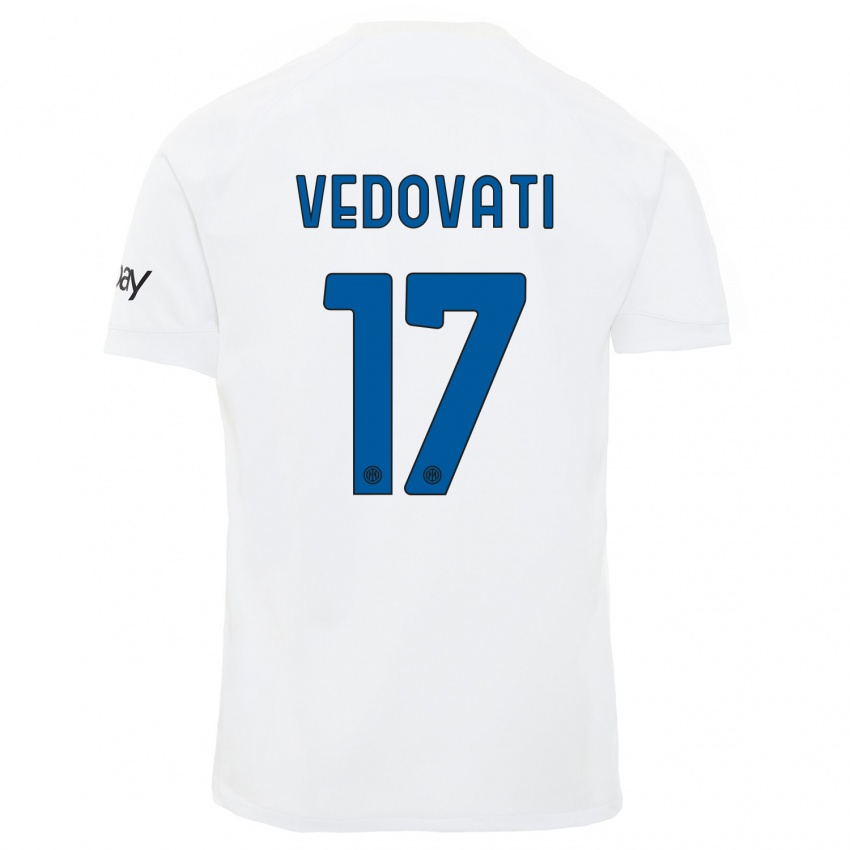 Mujer Camiseta Gabriele Vedovati #17 Blanco 2ª Equipación 2023/24 La Camisa