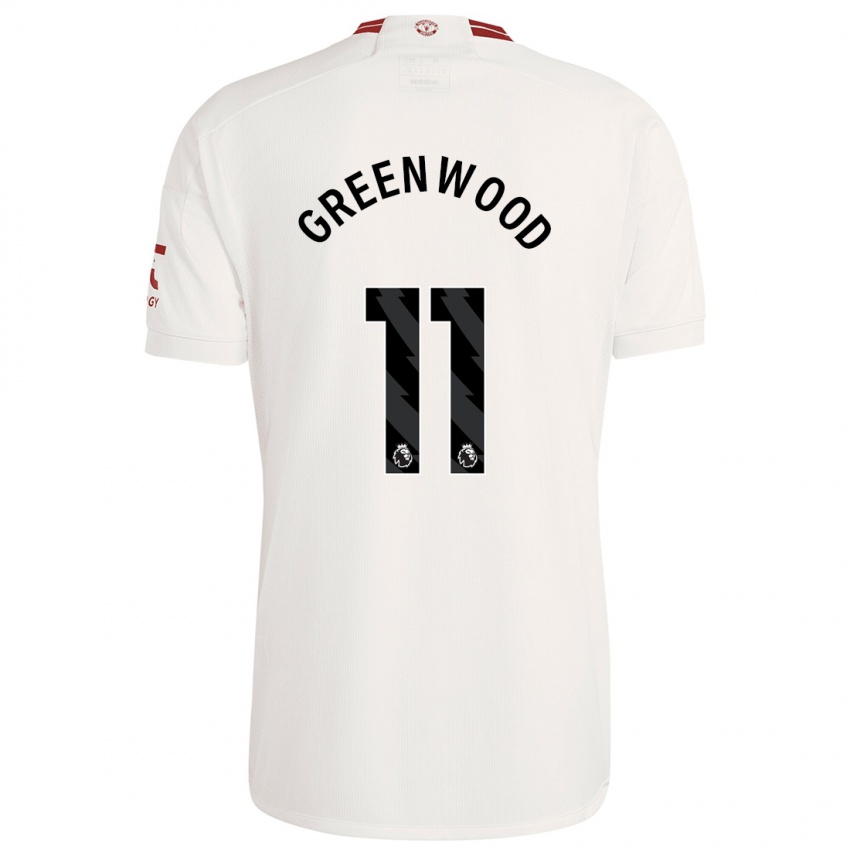 Mujer Camiseta Mason Greenwood #11 Blanco Equipación Tercera 2023/24 La Camisa