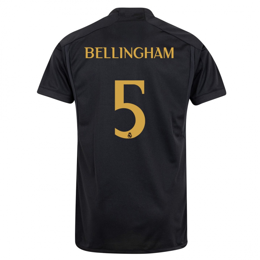 Mujer Camiseta Jude Bellingham #5 Negro Equipación Tercera 2023/24 La Camisa
