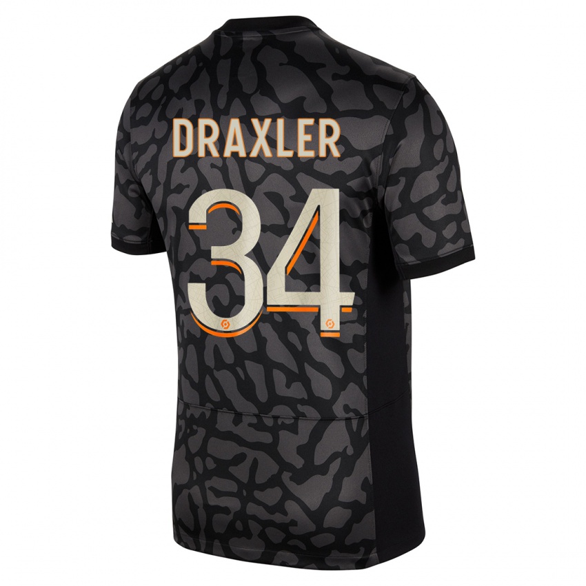 Mujer Camiseta Julian Draxler #34 Negro Equipación Tercera 2023/24 La Camisa