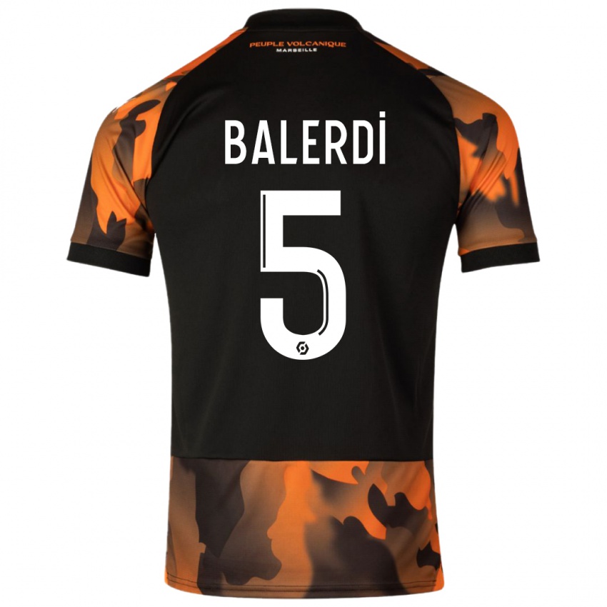 Mujer Camiseta Leonardo Balerdi #5 Negro Naranja Equipación Tercera 2023/24 La Camisa