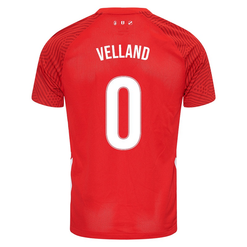 Niño Camiseta Elijah Velland #0 Rojo 1ª Equipación 2021/22 La Camisa