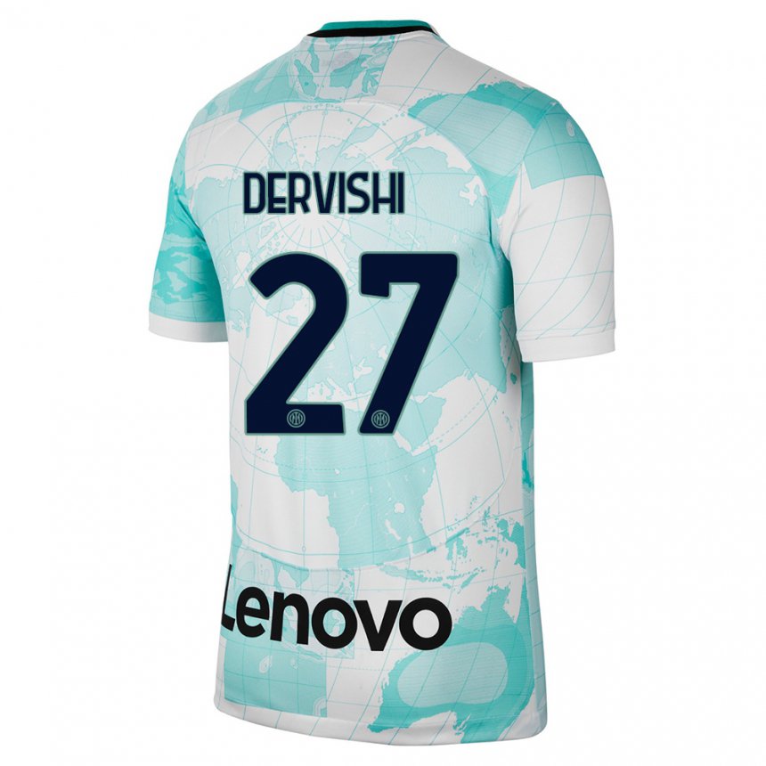Niño Camiseta Kristian Dervishi #27 Verde Claro Blanco Equipación Tercera 2022/23 La Camisa