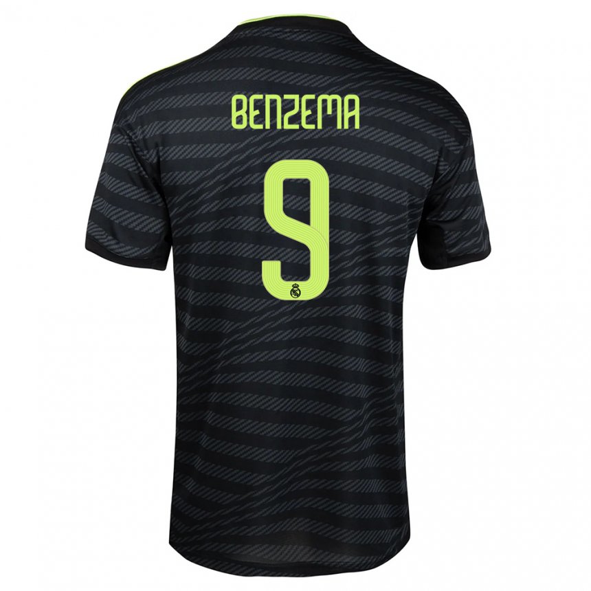 Niño Camiseta Karim Benzema #9 Negro Gris Oscuro Equipación Tercera 2022/23 La Camisa