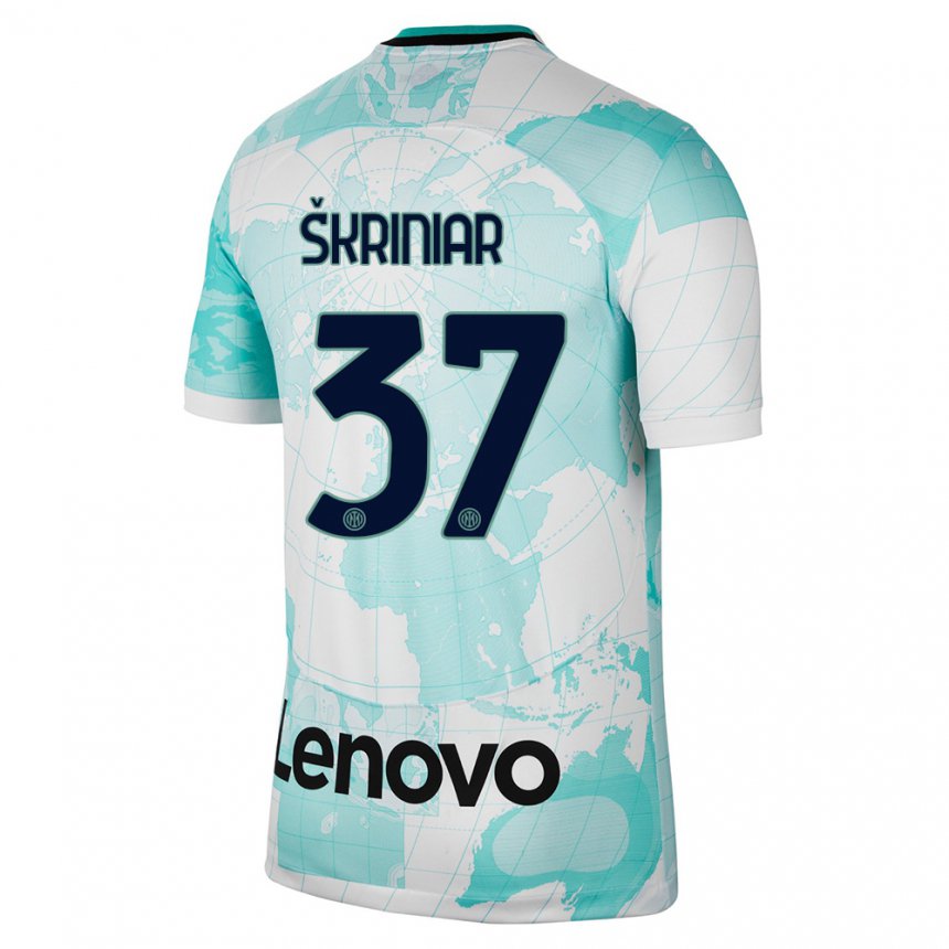 Hombre Camiseta Milan Skriniar #37 Verde Claro Blanco Equipación Tercera 2022/23 La Camisa