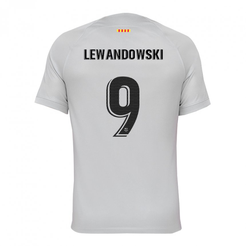 Hombre Camiseta Robert Lewandowski #9 Gris Rojo Azul Equipación Tercera 2022/23 La Camisa