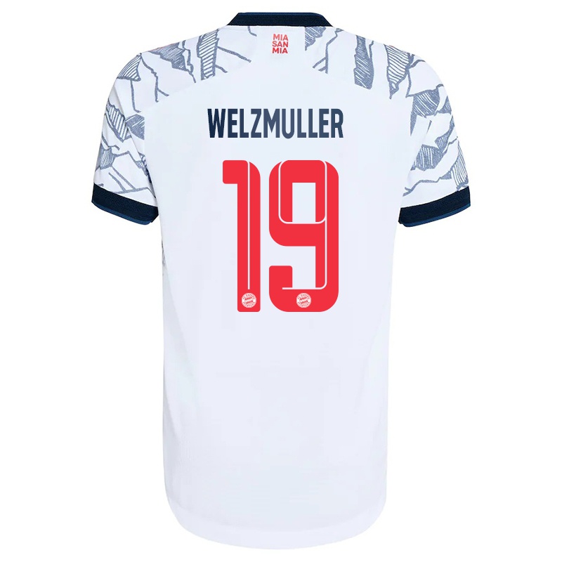 Mujer Camiseta Maximilian Welzmuller #19 Gris Blanco 3ª Equipación 2021/22 La Camisa