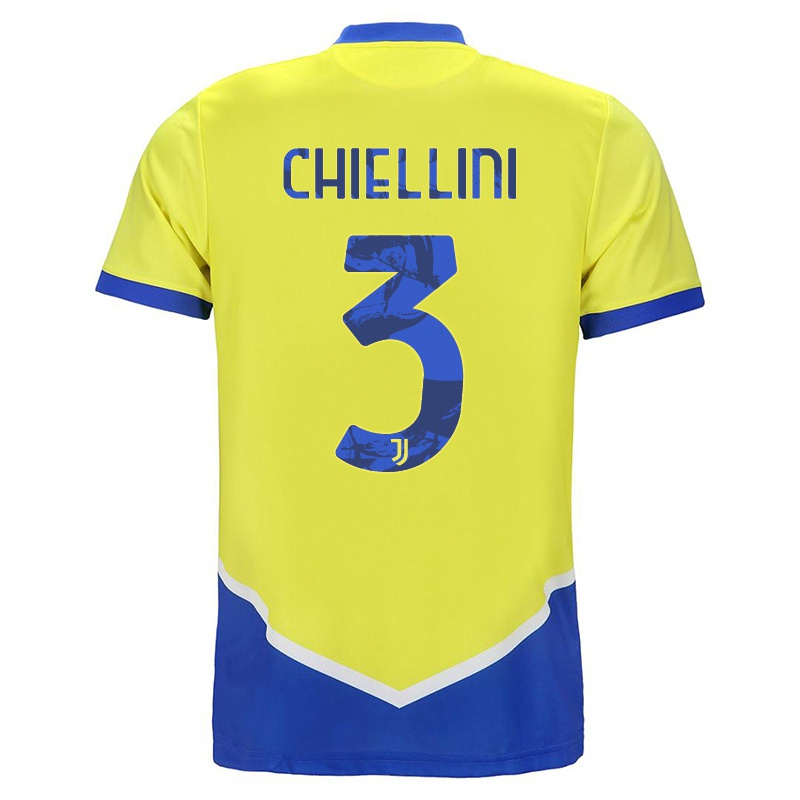 Mujer Camiseta Giorgio Chiellini #3 Azul Amarillo 3ª Equipación 2021/22 La Camisa