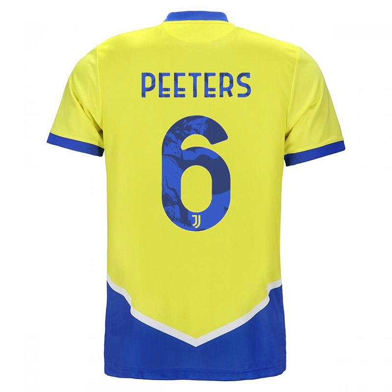 Mujer Camiseta Daouda Peeters #6 Azul Amarillo 3ª Equipación 2021/22 La Camisa