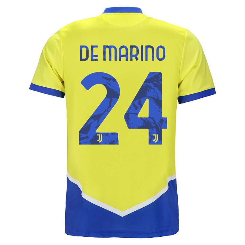 Mujer Camiseta Davide De Marino #24 Azul Amarillo 3ª Equipación 2021/22 La Camisa