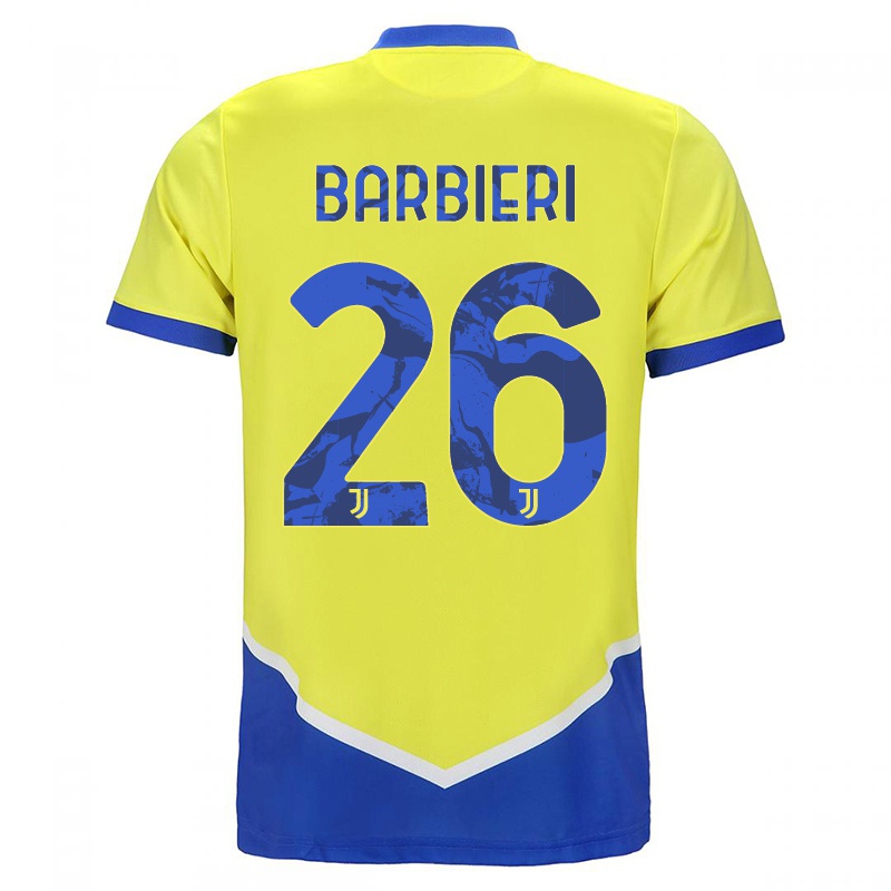 Mujer Camiseta Tommaso Barbieri #26 Azul Amarillo 3ª Equipación 2021/22 La Camisa