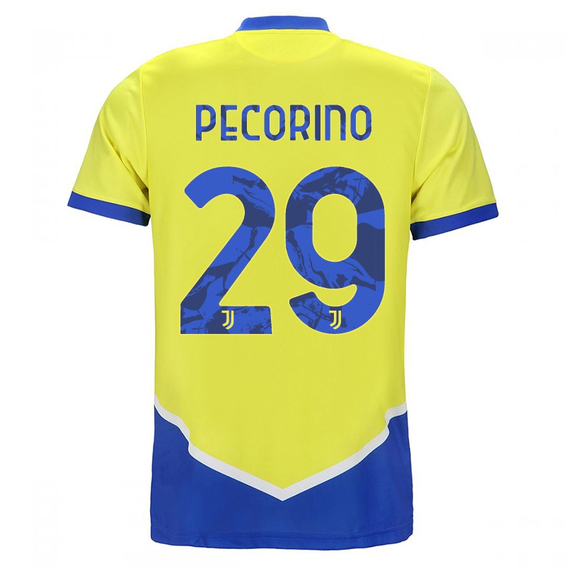 Mujer Camiseta Emanuele Pecorino #29 Azul Amarillo 3ª Equipación 2021/22 La Camisa