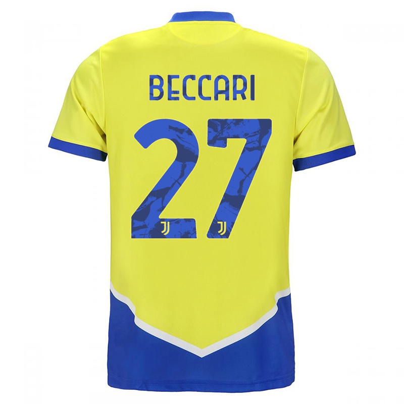 Mujer Camiseta Chiara Beccari #27 Azul Amarillo 3ª Equipación 2021/22 La Camisa