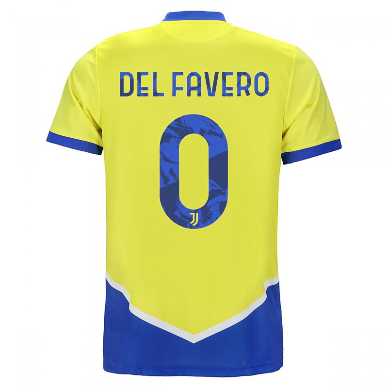 Mujer Camiseta Mattia Del Favero #0 Azul Amarillo 3ª Equipación 2021/22 La Camisa