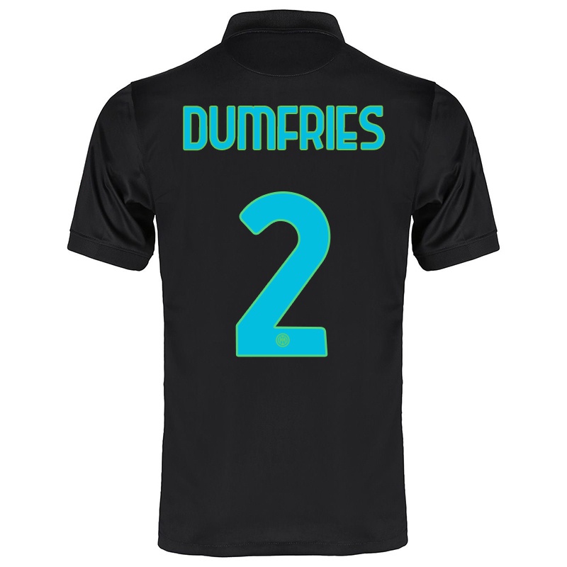 Mujer Camiseta Denzel Dumfries #2 Negro 3ª Equipación 2021/22 La Camisa