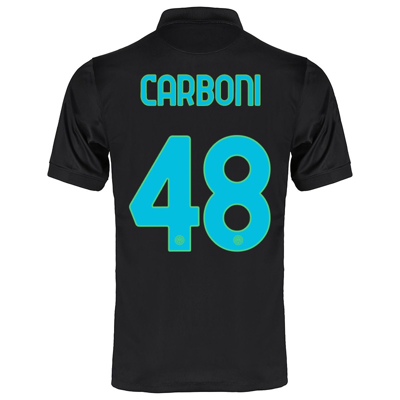 Mujer Camiseta Franco Carboni #48 Negro 3ª Equipación 2021/22 La Camisa