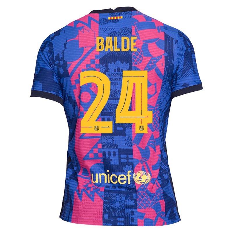 Mujer Camiseta Alejandro Balde #24 Rosa Azul 3ª Equipación 2021/22 La Camisa