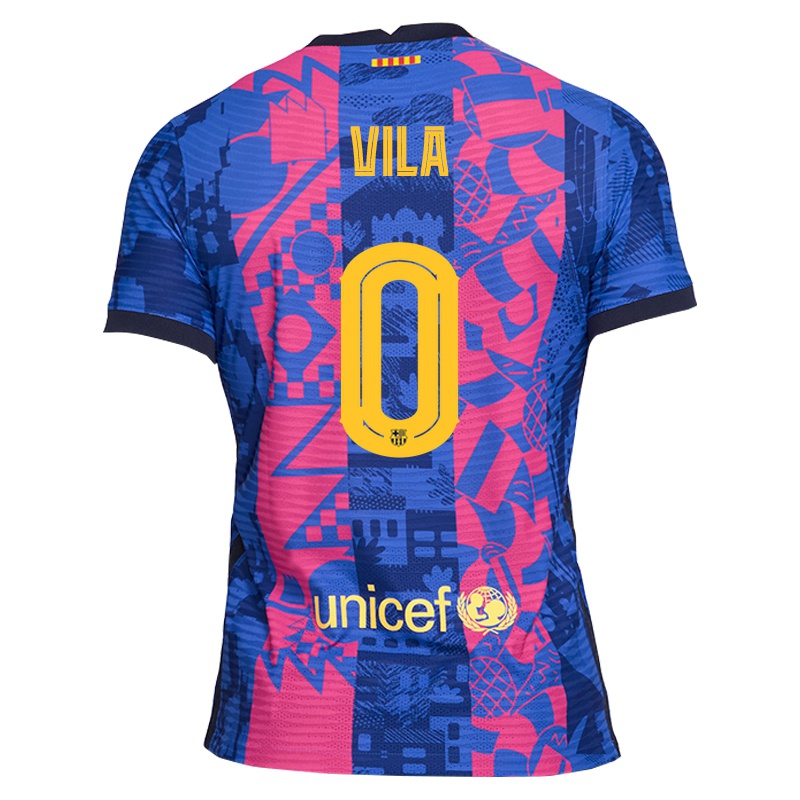 Mujer Camiseta Ramon Vila #0 Rosa Azul 3ª Equipación 2021/22 La Camisa