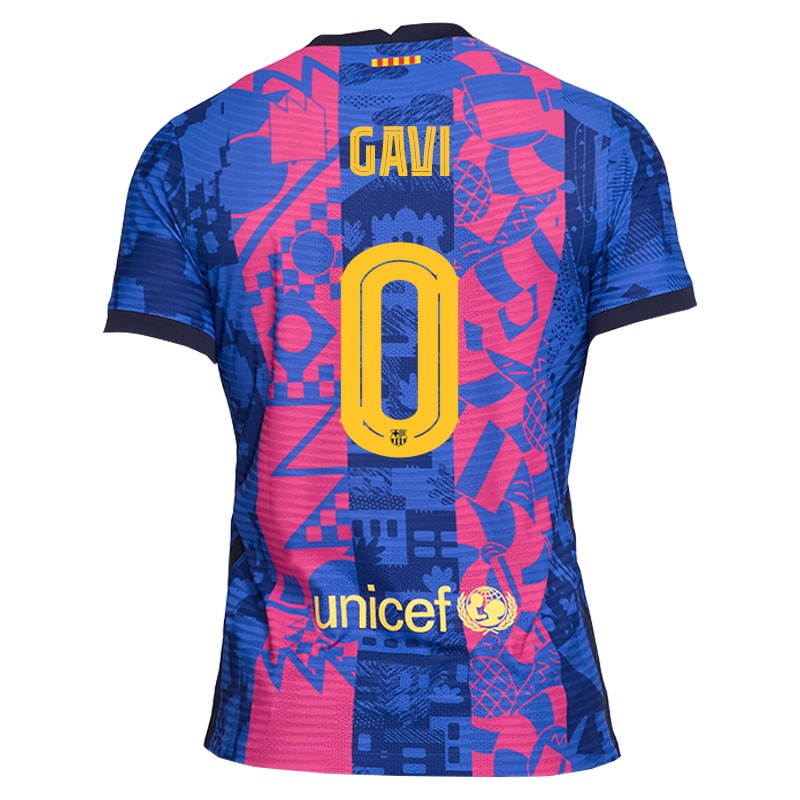 Mujer Camiseta Pablo Gavi #0 Rosa Azul 3ª Equipación 2021/22 La Camisa