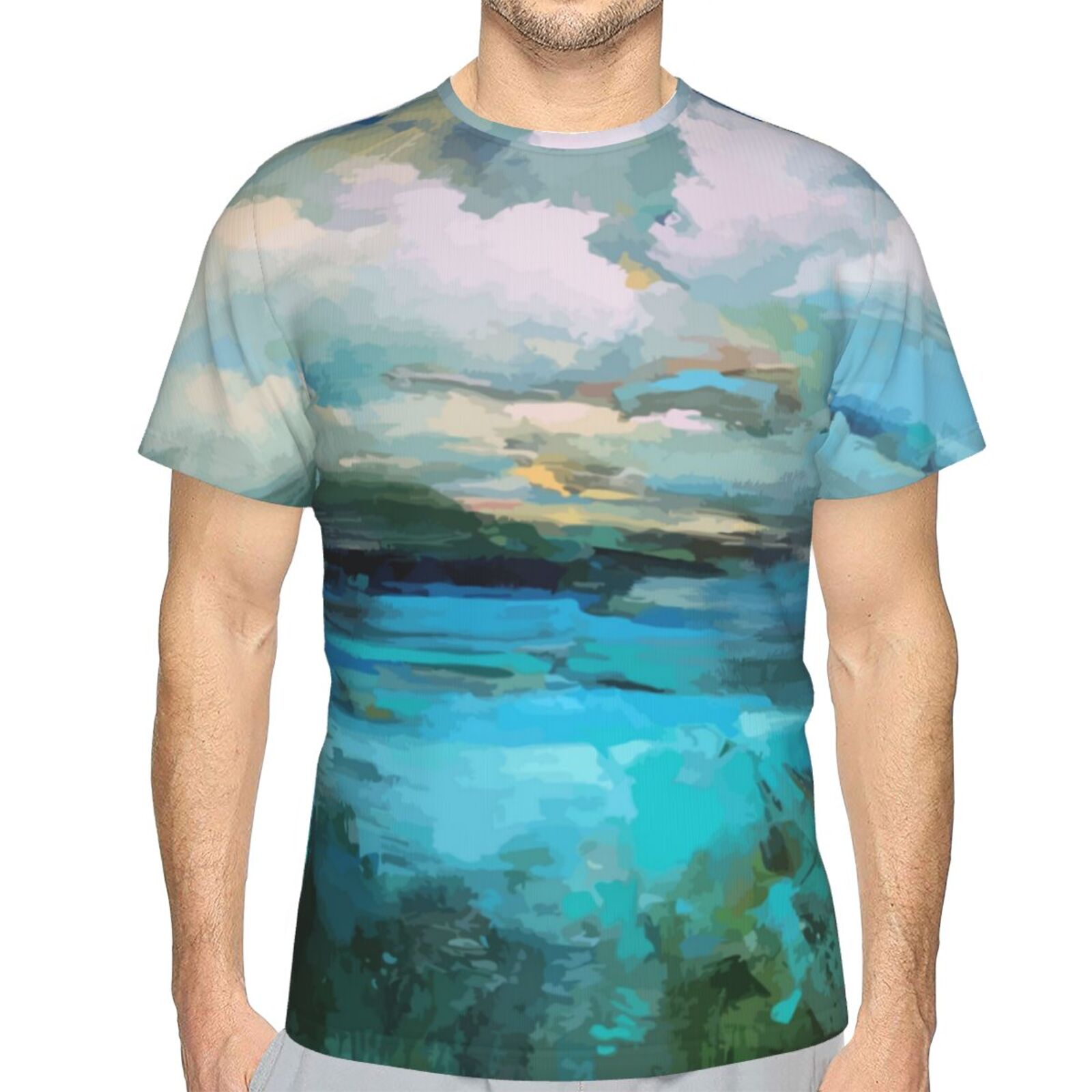 Camiseta Clásica Nubes Sobre Los Elementos De Pintura Del Lago